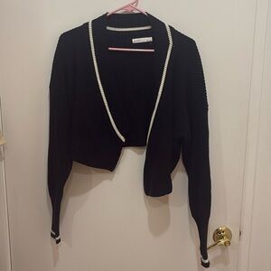 Chic Black Cardigan with White Accents